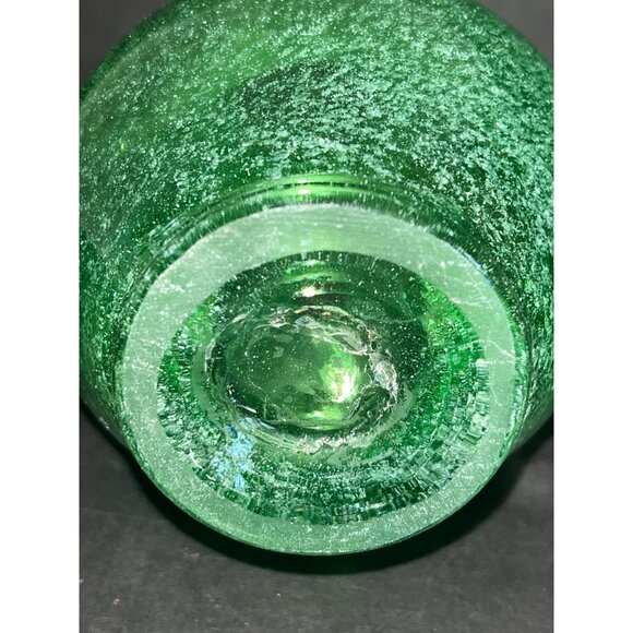 Green Handblown Glass Pitcher Clear Applied Handle 6.5" Tall Vintage Vase - Picture 5 of 6